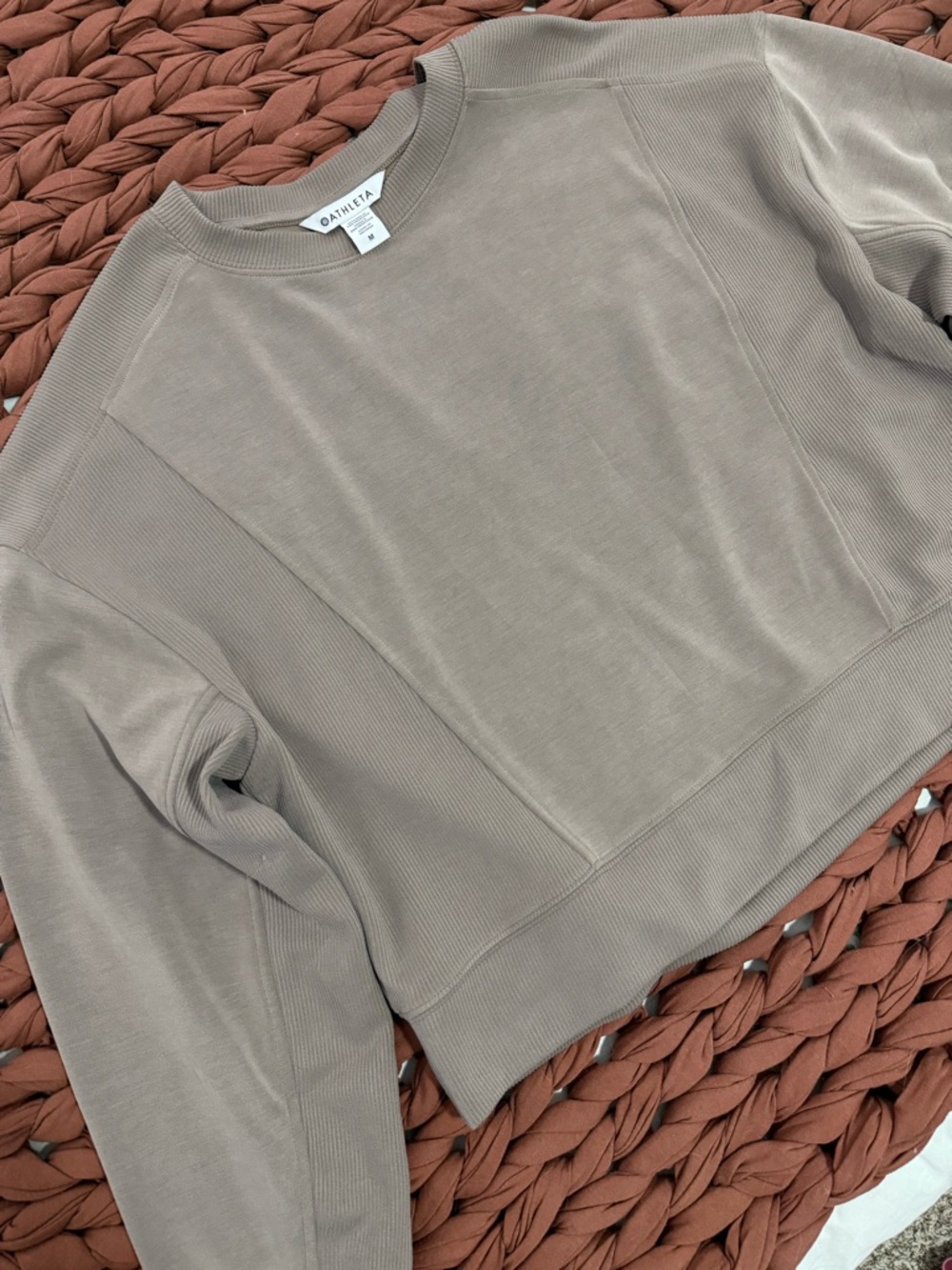 Athleta Seasoft Rib Crewneck Sweatshirt (medium) Pyrite nude/tan